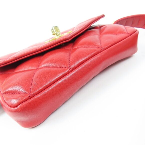 Authentic CHANEL CC Vintage Matelasse Lambskin Waist Pouch Bum Bag Leather Red - Picture 7 of 16